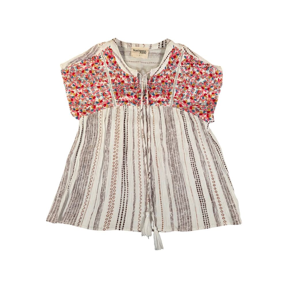 Savanna Jane Embroidered Boho Peasant Top Size S